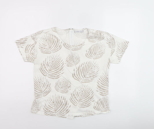 Fransa Women Beige Leaf Print Cotton Short Sleeve T-Shirt M