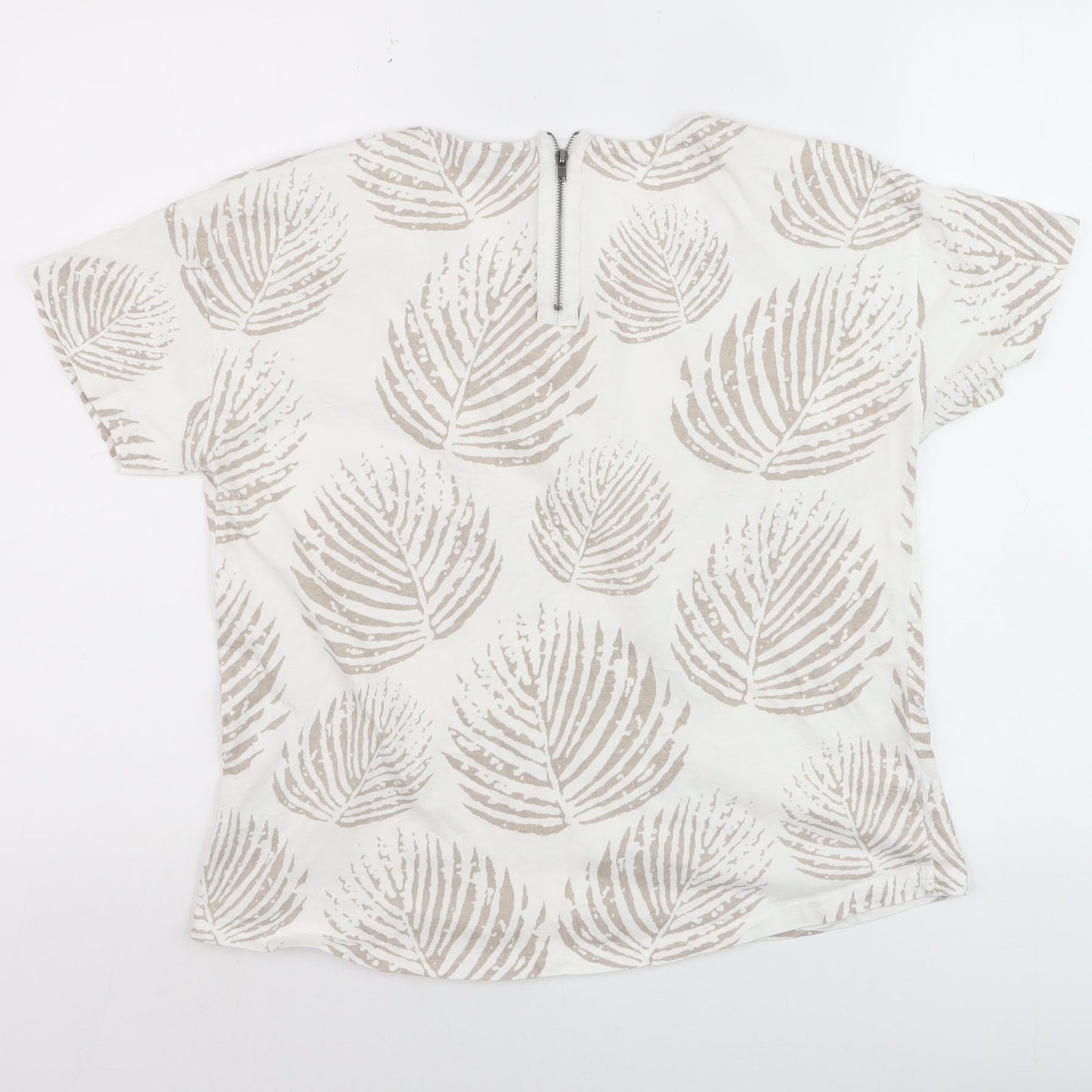Fransa Women Beige Leaf Print Cotton Short Sleeve T-Shirt M