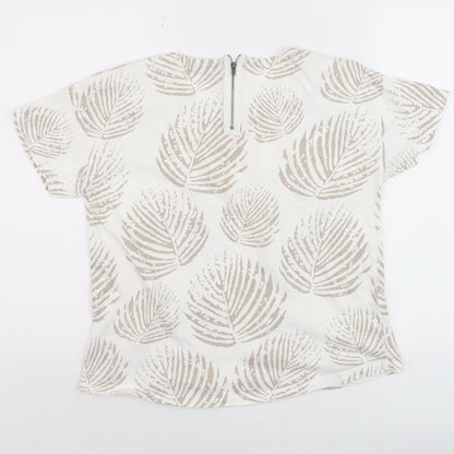 Fransa Women Beige Leaf Print Cotton Short Sleeve T-Shirt M