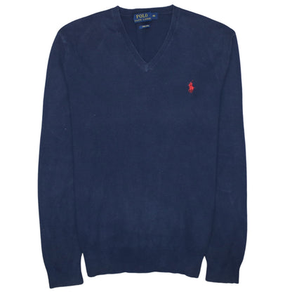 Polo Ralph Lauren Men's Blue V-Neck Cotton Jumper XS