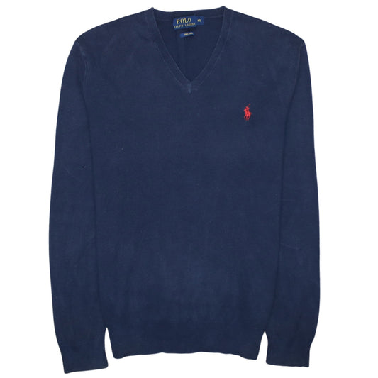 Polo Ralph Lauren Men's Blue V-Neck Cotton Jumper XS