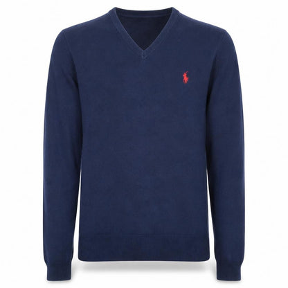 Polo Ralph Lauren Men's Blue V-Neck Cotton Jumper XS