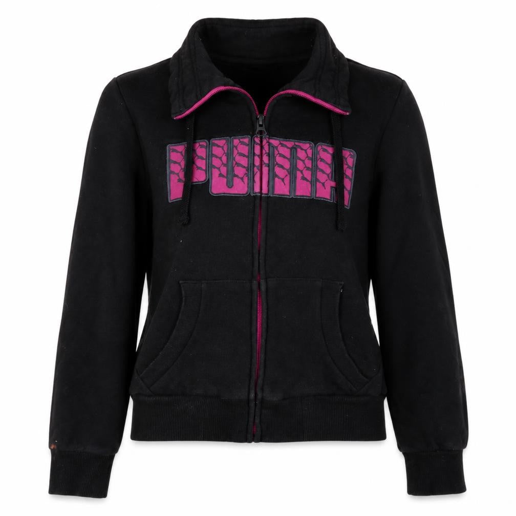 Puma Women's Black Size 8 Track Jacket Full Zip Logo Fleece