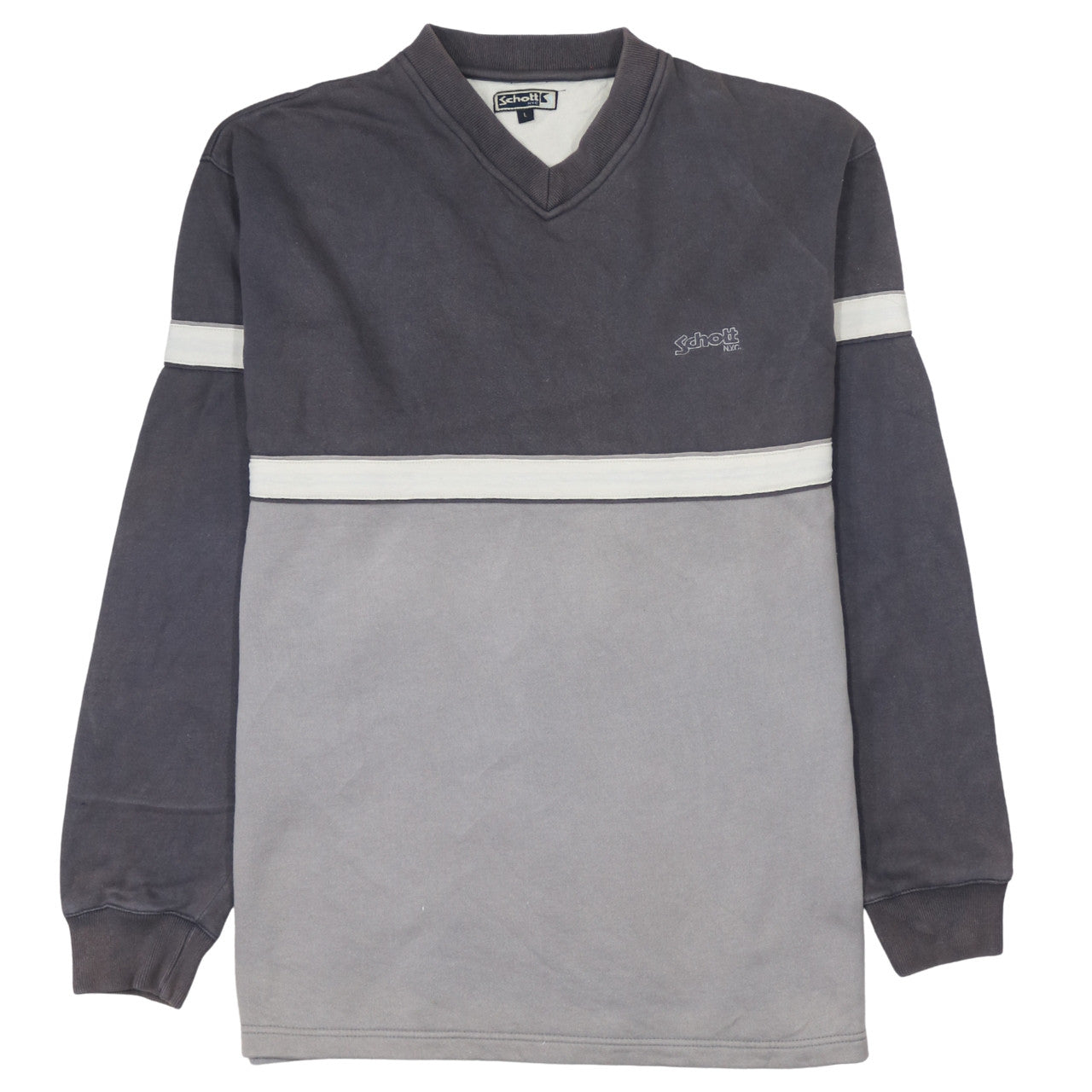 Schott NYC Mens Grey V-Neck Pullover Sweatshirt Size L Vintage