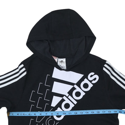 Adidas Unisex Kids Black Pullover Hoodie 15-16 Years Graphic Sportswear