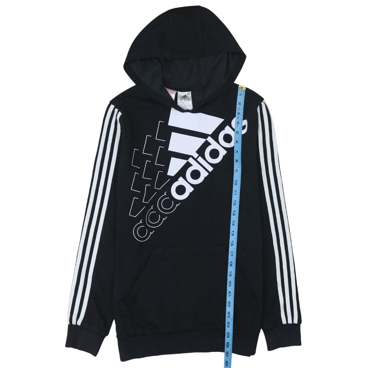 Adidas Unisex Kids Black Pullover Hoodie 15-16 Years Graphic Sportswear