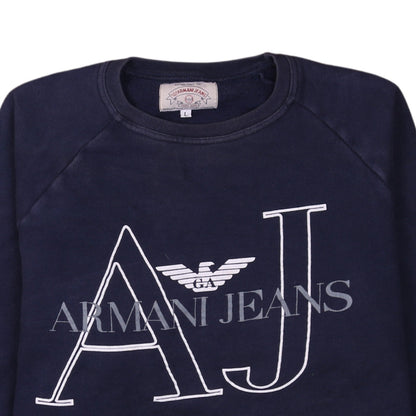 Armani Jeans Men's Blue Large Pullover Logo Sweatshirt