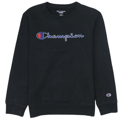 Champion Boys Black Pullover Sweatshirt L Embroidered Logo Crew Neck