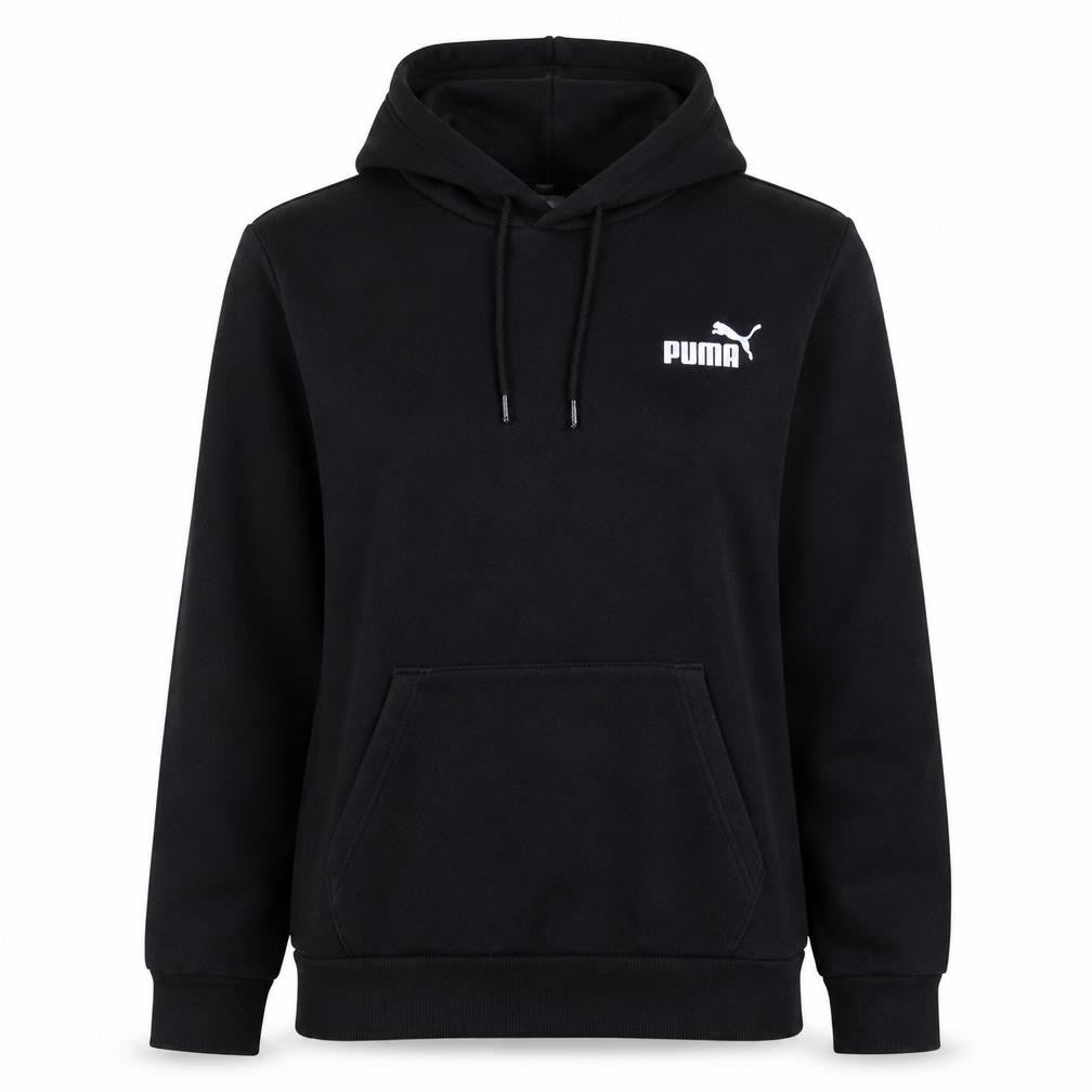 Puma Women's Black Small Pullover Hoodie with Logo and Kangaroo Pocket