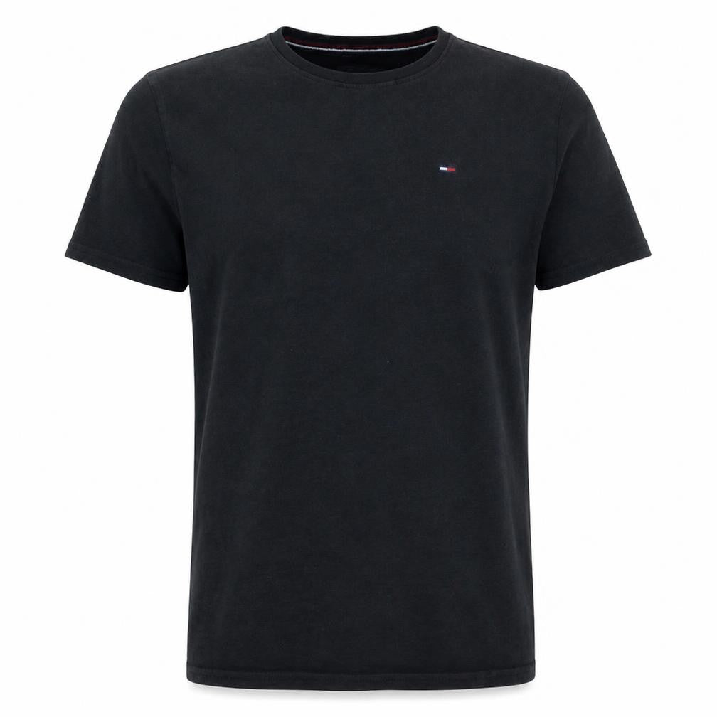 Front view of Tommy Jeans Men's Black XS Regular Fit Cotton Crew Neck T-Shirt