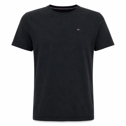 Front view of Tommy Jeans Men's Black XS Regular Fit Cotton Crew Neck T-Shirt