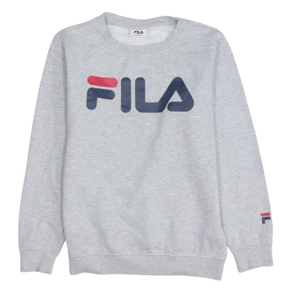 Fila Mens Grey XS Pullover Sweatshirt Crew Neck Logo Print