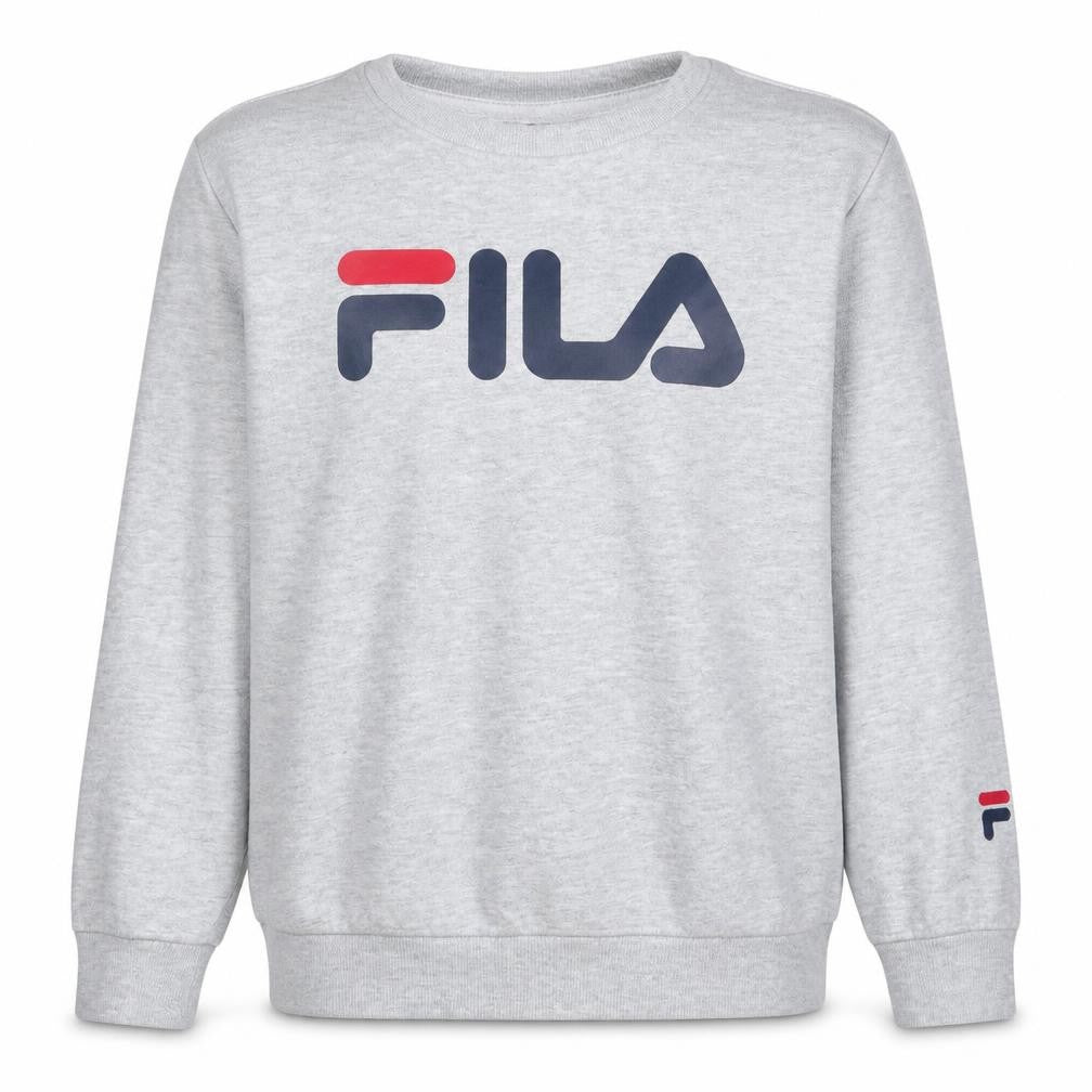 Front view of Fila men’s grey xs pullover sweatshirt crew neck logo print