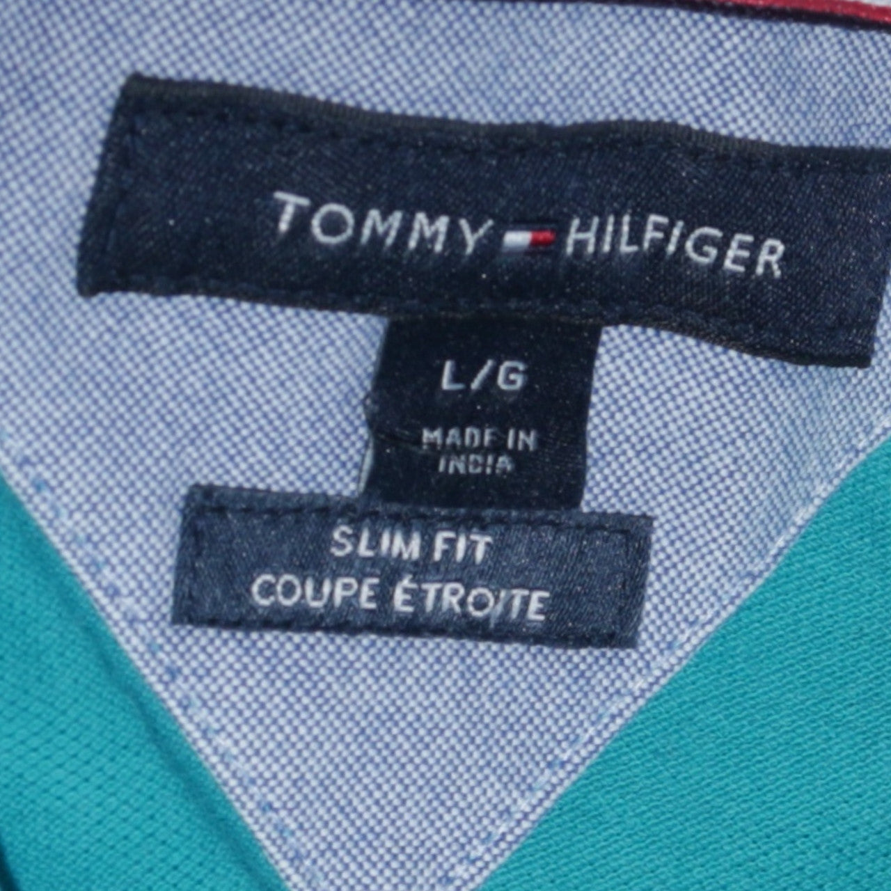 Tommy Hilfiger Men's Blue Slim Fit Colourblock Polo Shirt L