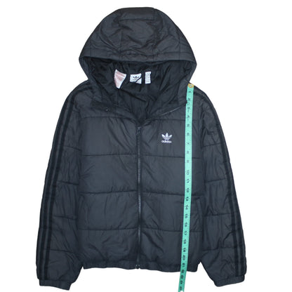 Adidas Boys Black Hooded Puffer Jacket 13-14 Years Lined Full Zip