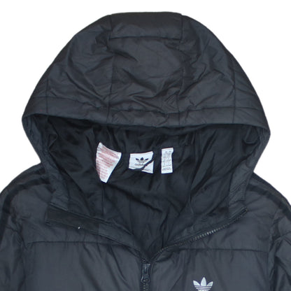 Adidas Boys Black Hooded Puffer Jacket 13-14 Years Lined Full Zip