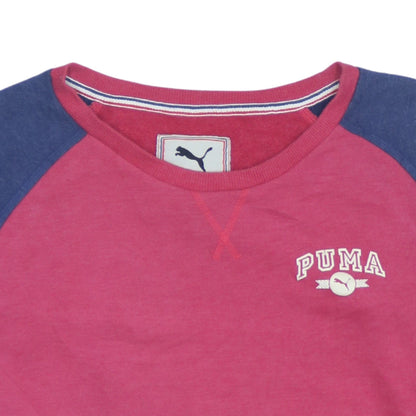 Puma Womens Pink & Blue Raglan Sleeve Pullover Sweatshirt Size 14
