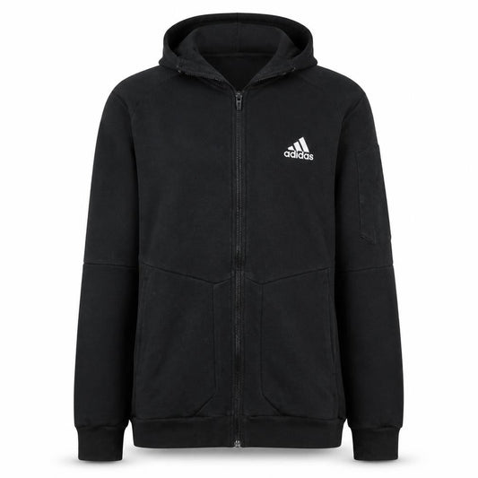Front view of Adidas Men's Black Full Zip Hoodie, size S, Sportswear