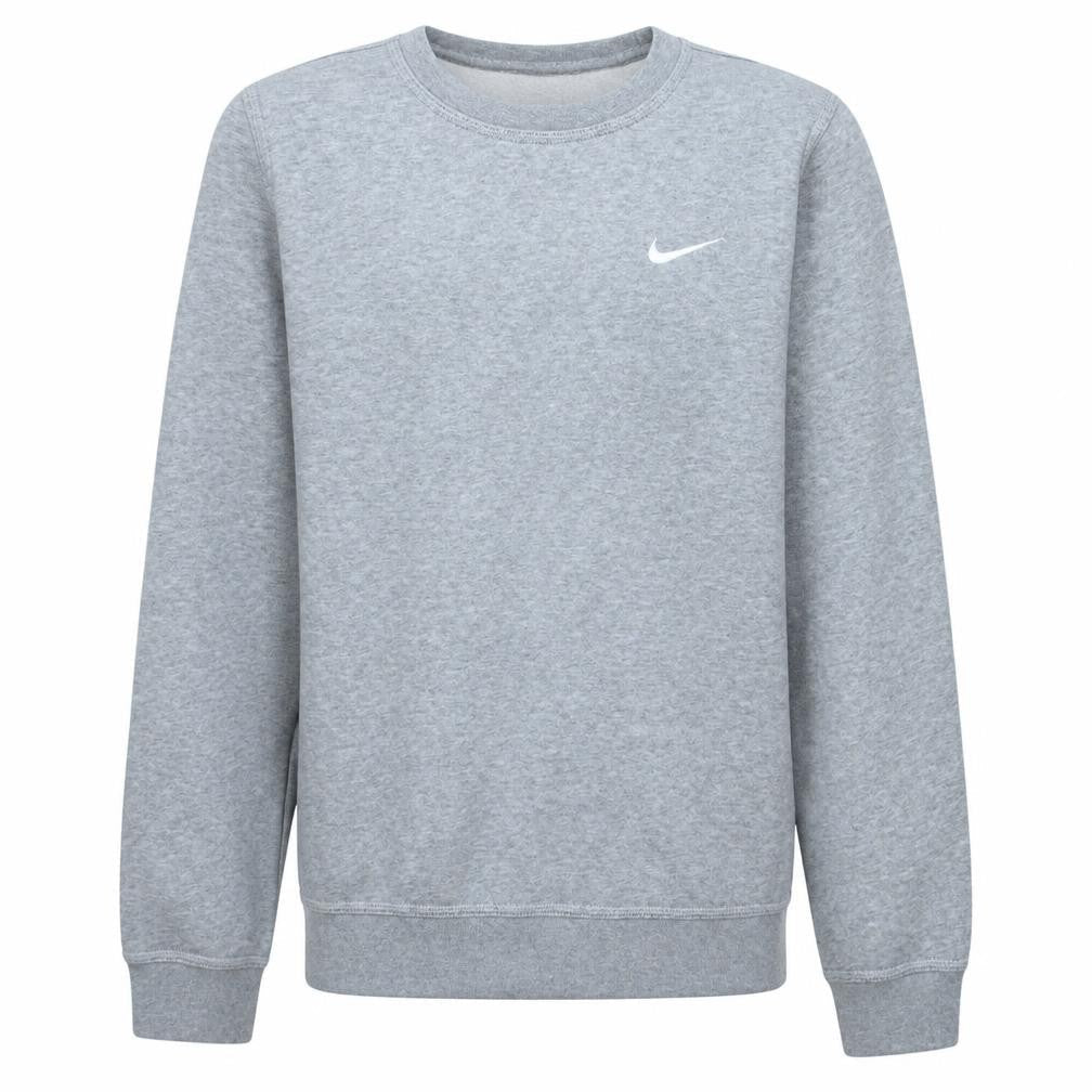 Front view of Nike men’s grey xs crew neck pullover fleece sweatshirt