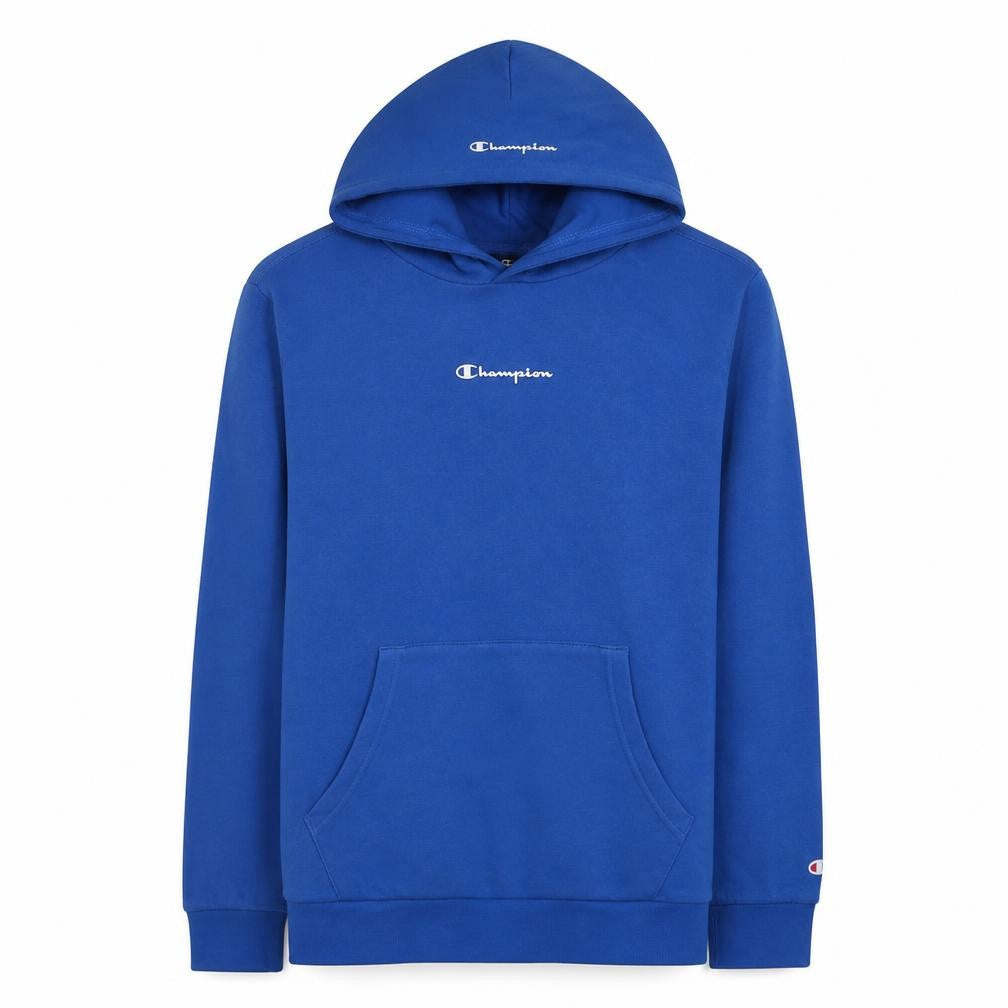 Front view of Champion boys’ blue pullover hoodie 13-14 years logo fleece sweatshirt