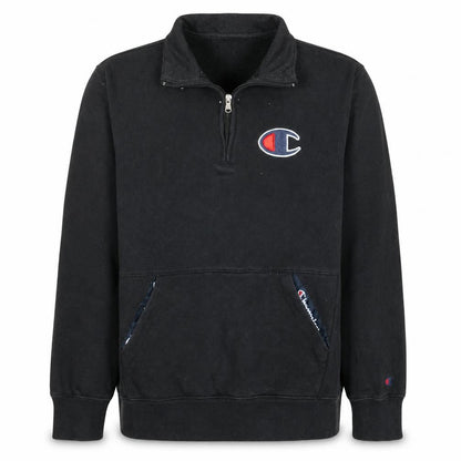 Front view of Champion men’s black medium 1/4 zip fleece sweatshirt