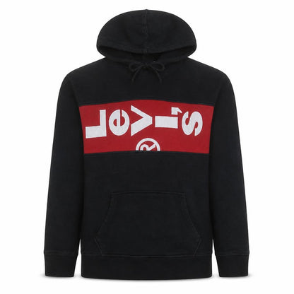 Levi's Mens Black Red Pullover Hoodie L Graphic Fleece Logo Sweatshirt