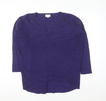 Apricot Women's Purple V-Neck Relaxed Knit Jumper Size 14