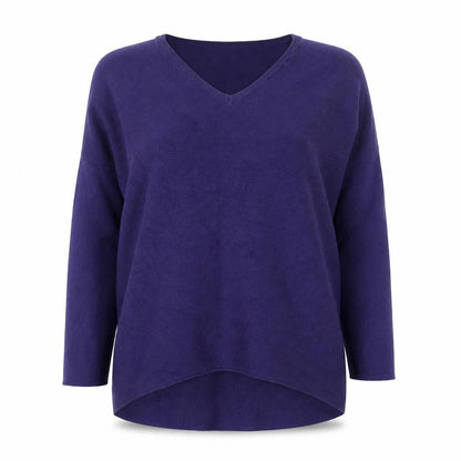 Apricot Women's Purple V-Neck Relaxed Knit Jumper Size 14