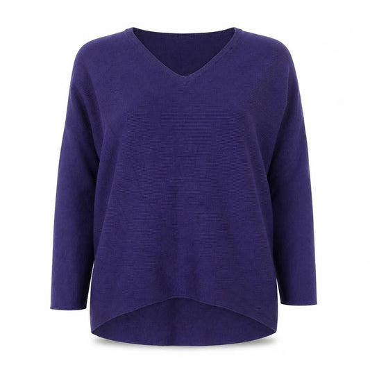 Apricot Women's Purple V-Neck Relaxed Knit Jumper Size 14