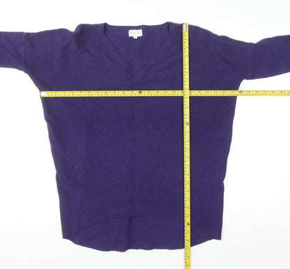 Apricot Women's Purple V-Neck Relaxed Knit Jumper Size 14