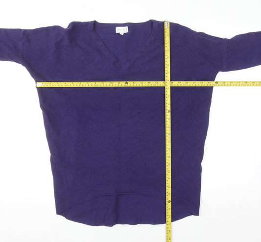 Apricot Women's Purple V-Neck Relaxed Knit Jumper Size 14
