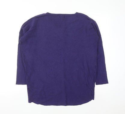 Apricot Women's Purple V-Neck Relaxed Knit Jumper Size 14