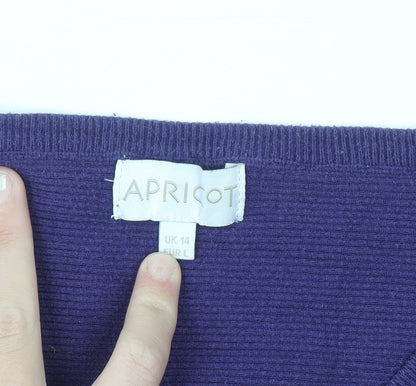 Apricot Women's Purple V-Neck Relaxed Knit Jumper Size 14