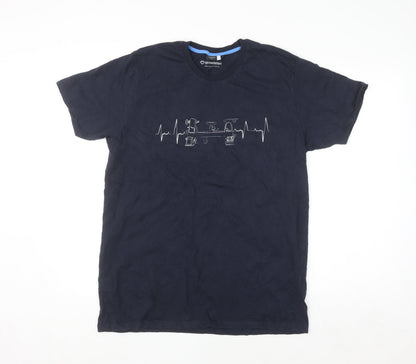 Spreadshirt Men's Navy Blue Graphic Print Cotton Crew Neck T-Shirt Size L