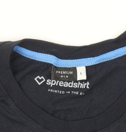 Spreadshirt Men's Navy Blue Graphic Print Cotton Crew Neck T-Shirt Size L