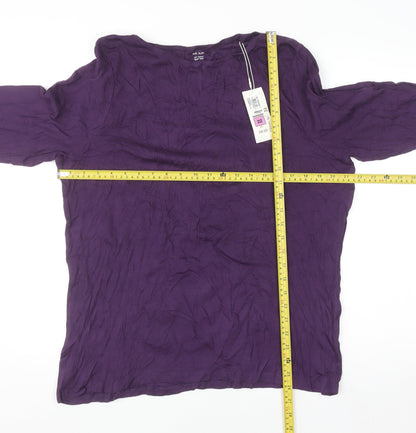 Marks and Spencer Womens Purple Size 22 Slim 3/4 Sleeve Boat Neck T-Shirt