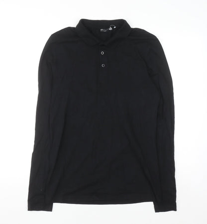 ASOS DESIGN Mens Black Long Sleeve Slim Fit Cotton Polo Shirt L