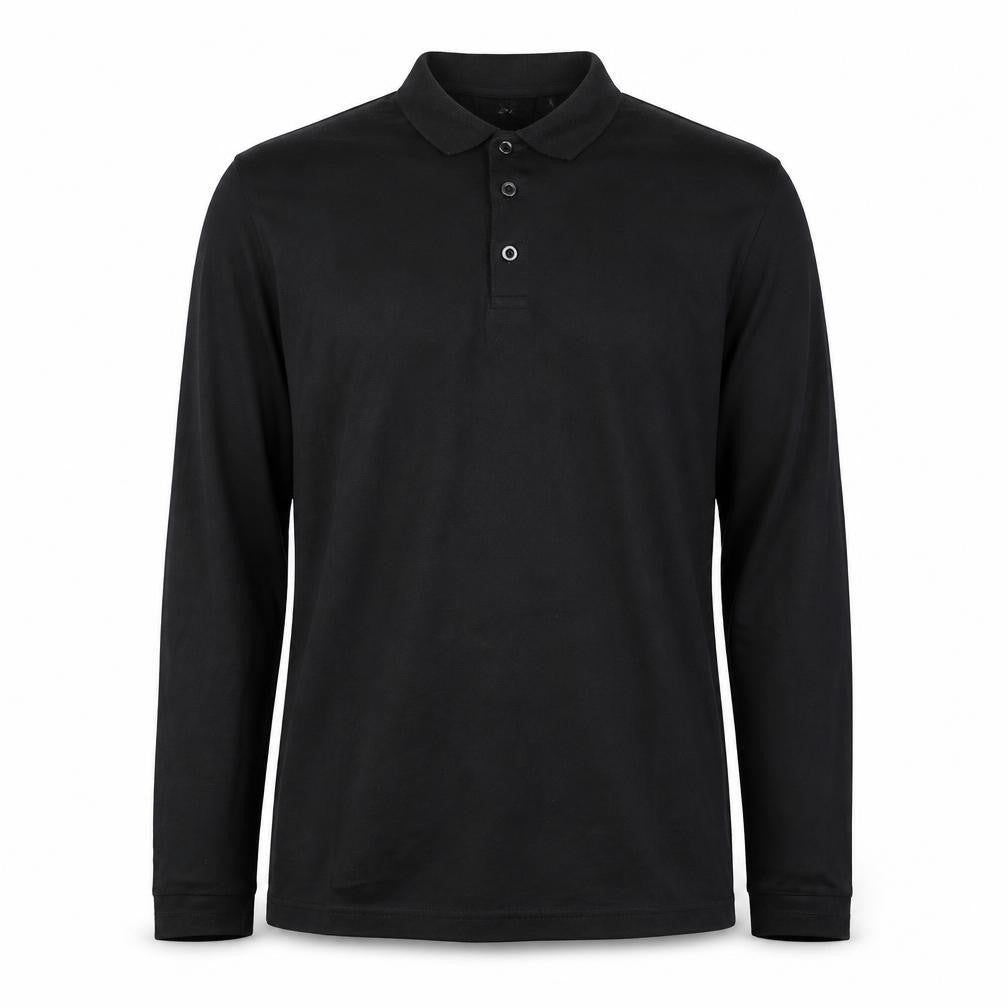 ASOS DESIGN Mens Black Long Sleeve Slim Fit Cotton Polo Shirt L