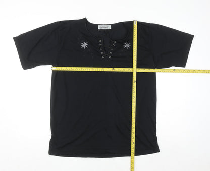 Hoang Collection Women's Black Cotton Blend Lace Up Tunic T-Shirt L