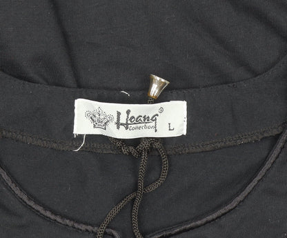Hoang Collection Women's Black Cotton Blend Lace Up Tunic T-Shirt L