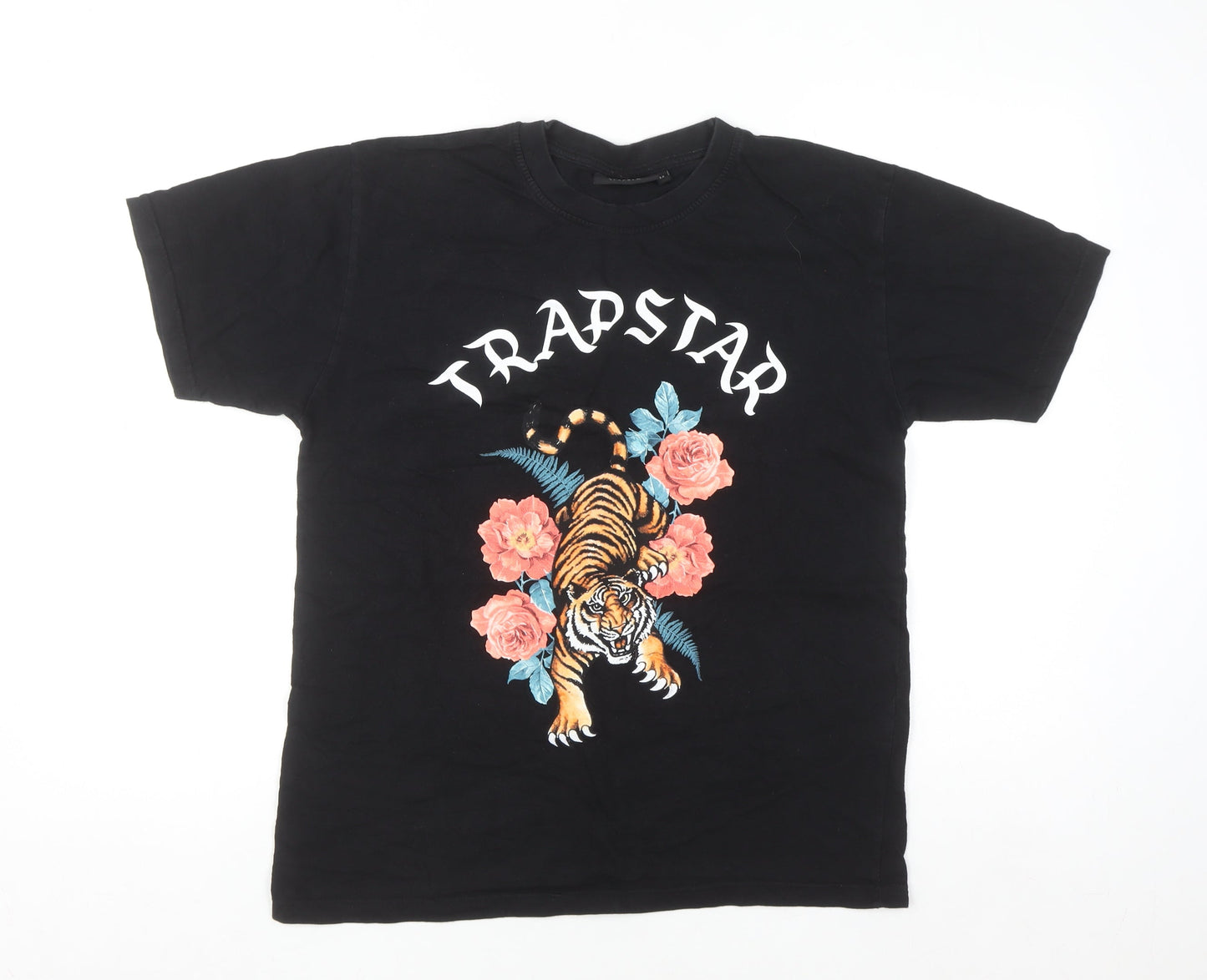 Trapstar Men's Black Tiger Floral Graphic Cotton T-Shirt Size M