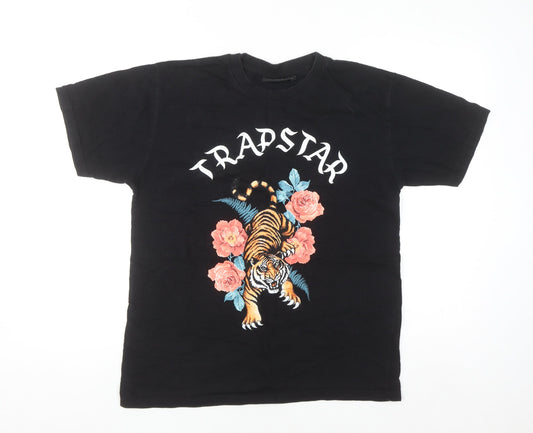 Trapstar Men's Black Tiger Floral Graphic Cotton T-Shirt Size M