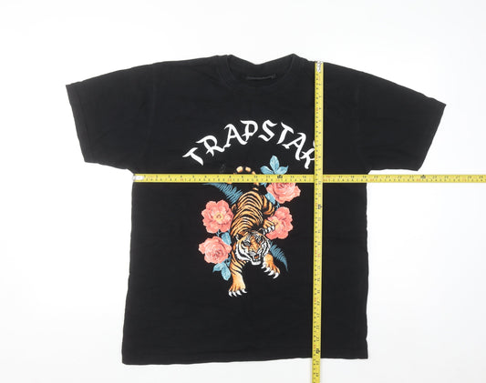 Trapstar Men's Black Tiger Floral Graphic Cotton T-Shirt Size M
