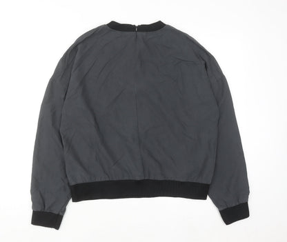New Look Women's Grey Long Sleeve Crew Neck Zip Blouse Size 14