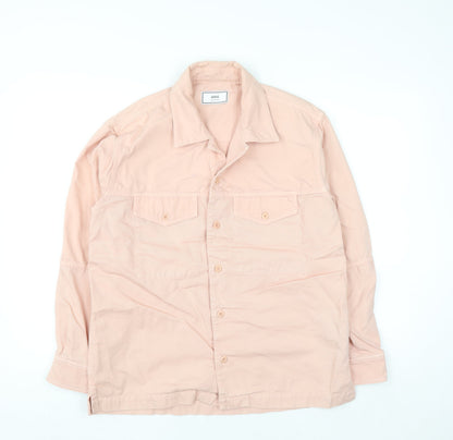Ami Womens Pink Cotton Button-Up Long Sleeve Shirt M