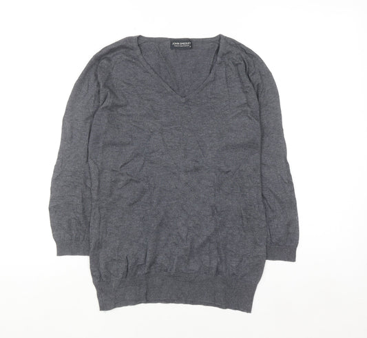 John Smedley Womens Grey V-Neck 100% Cotton Jumper M