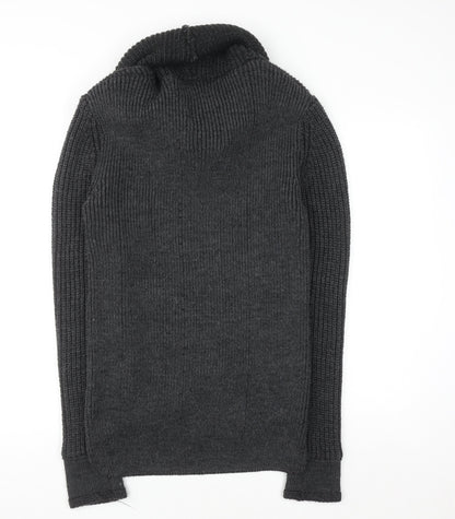 Leif Nelson Men's Grey Roll Neck Chunky Knit Jumper L