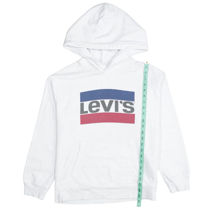Levi's Women White Small Pullover Hoodie with Logo Print