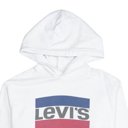 Levi's Women White Small Pullover Hoodie with Logo Print