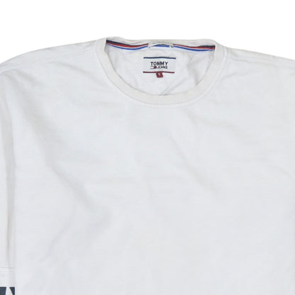Tommy Jeans Men's White Relaxed Fit Logo Sweatshirt Size S